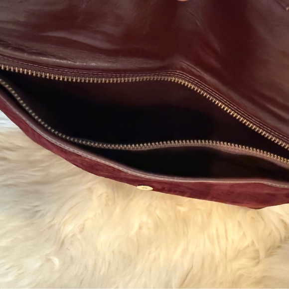 Pierre Balmain Vintage 1970s Burgundy Embossed Suede & Leather Monogram Clutch - Picture 12 of 14
